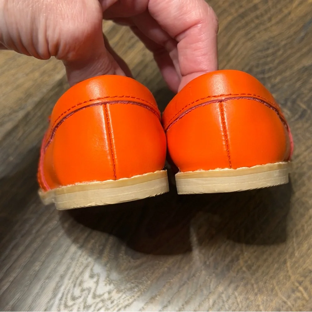 Janie and Jack orange leather fringe loafers size 4 New